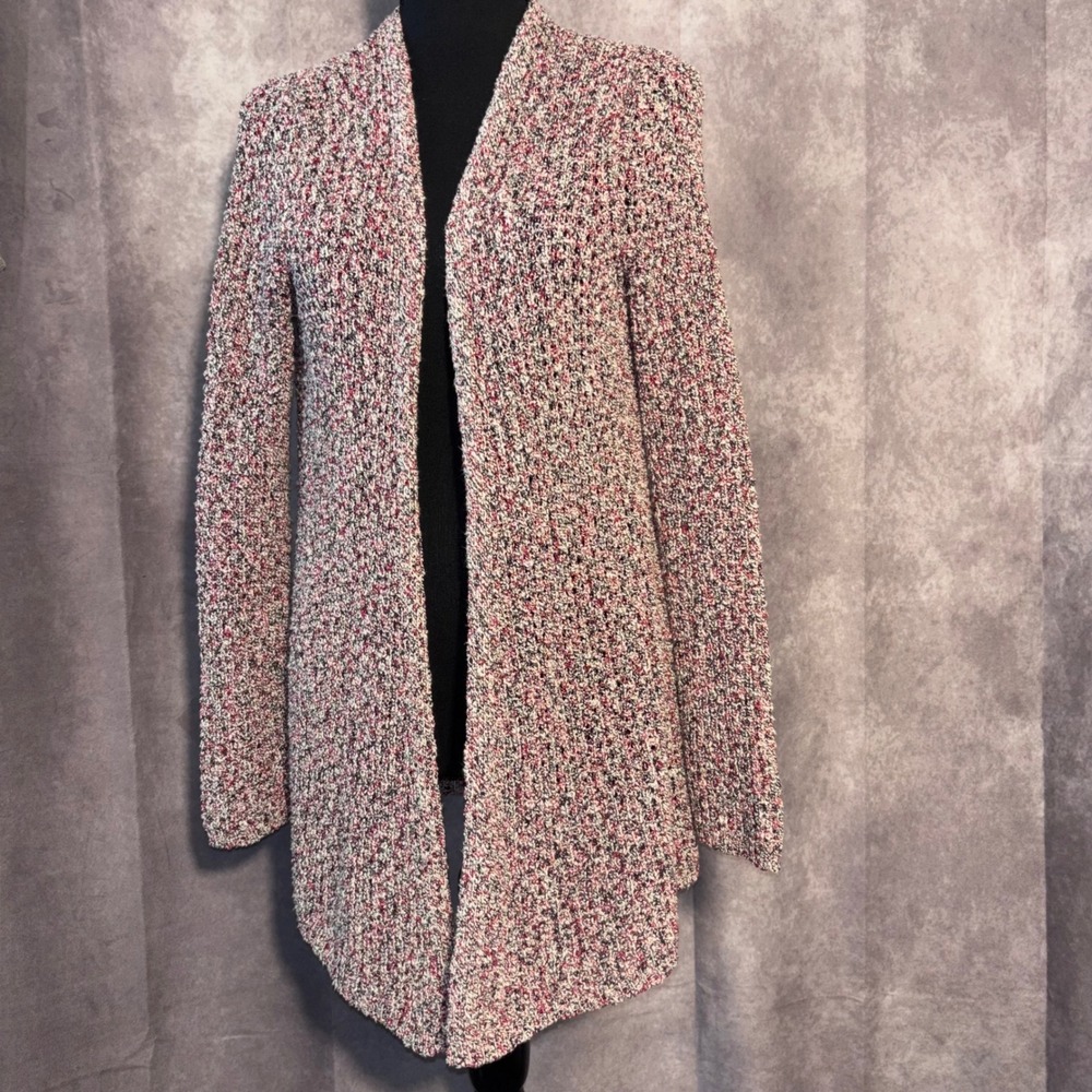 J. Jill Open Front Cardigan Womens Small Red White Black Space Dye Casual